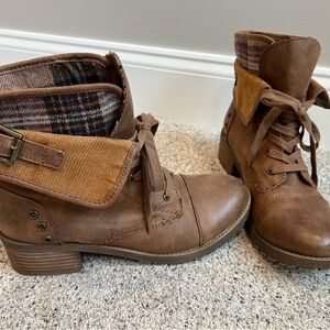 Rock & Candy Brown Lace Up Boots with Plaid Detail